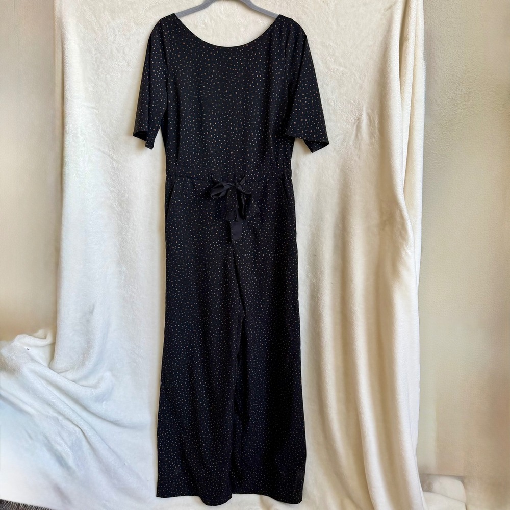 Corey Lynn Calter Sz XS Black Gold Star Print Wide Leg Jumpsuit Self-Tie Bow